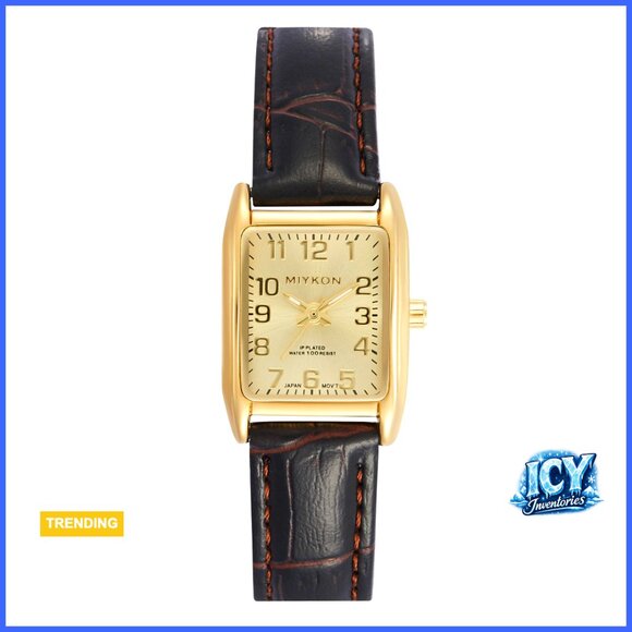 Gold Vintage Tank Square Watch with Genuine Leather Strap main image 5